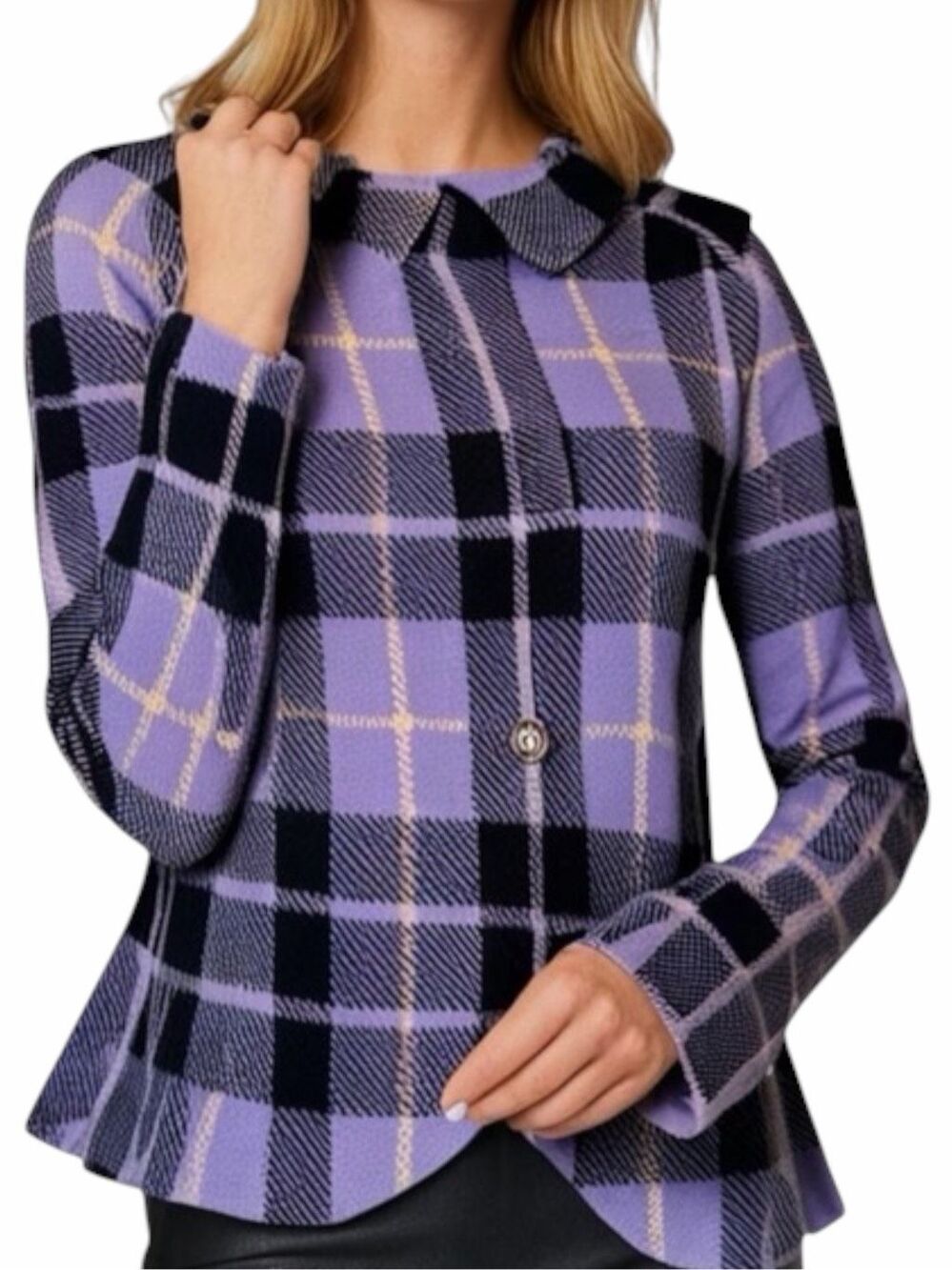 CHARLIE & ROBIN Anthropologie Purple Black Plaid Wool Cropped Jacket Small